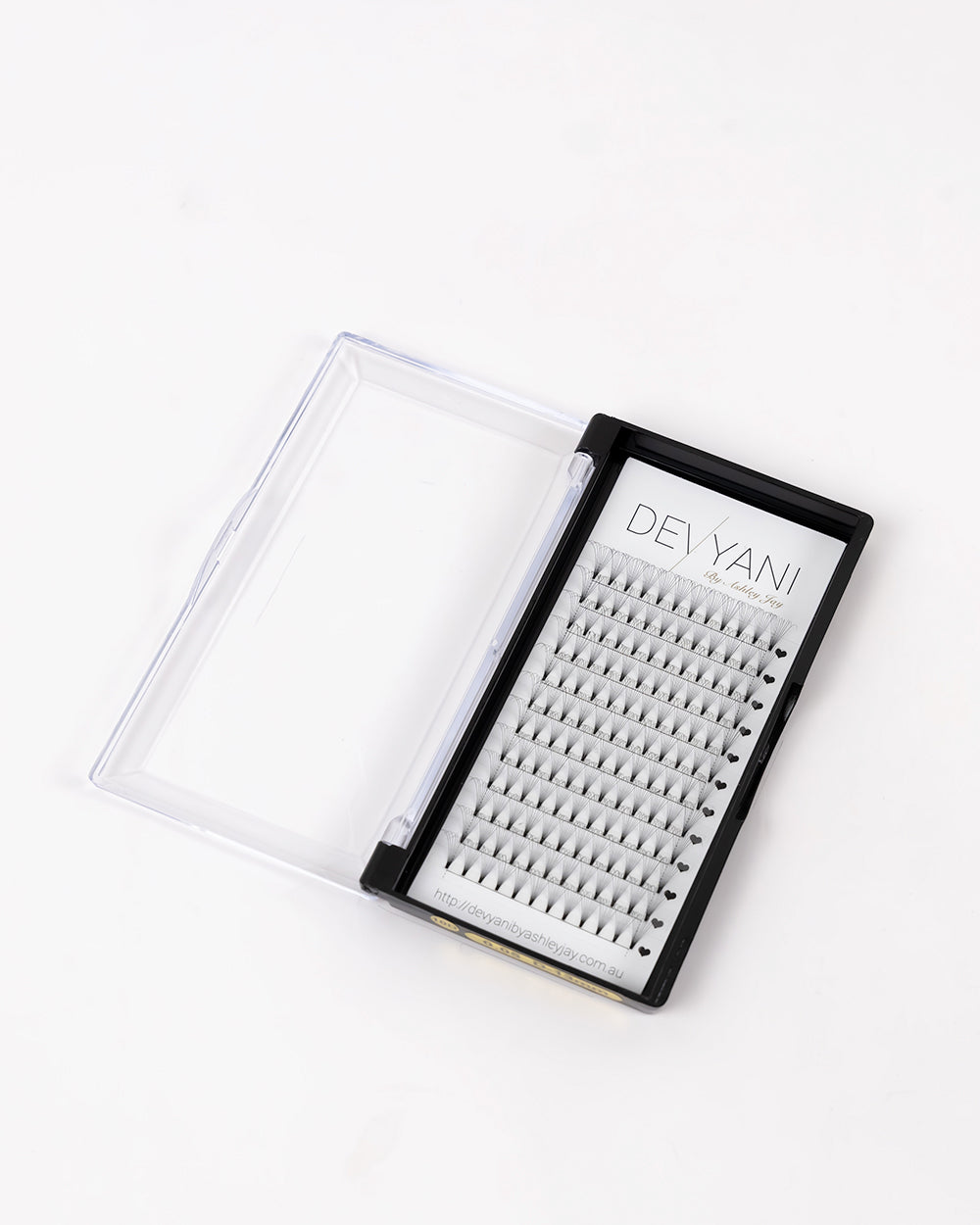 Eyelash extension tray with 'DELYANI' branding on a white background