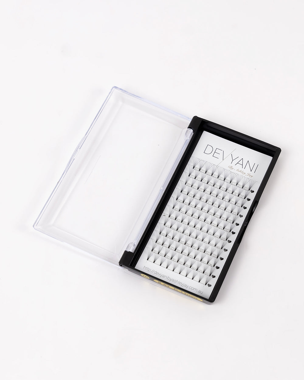 Eyelash extension packaging with Devyani branding on a white background