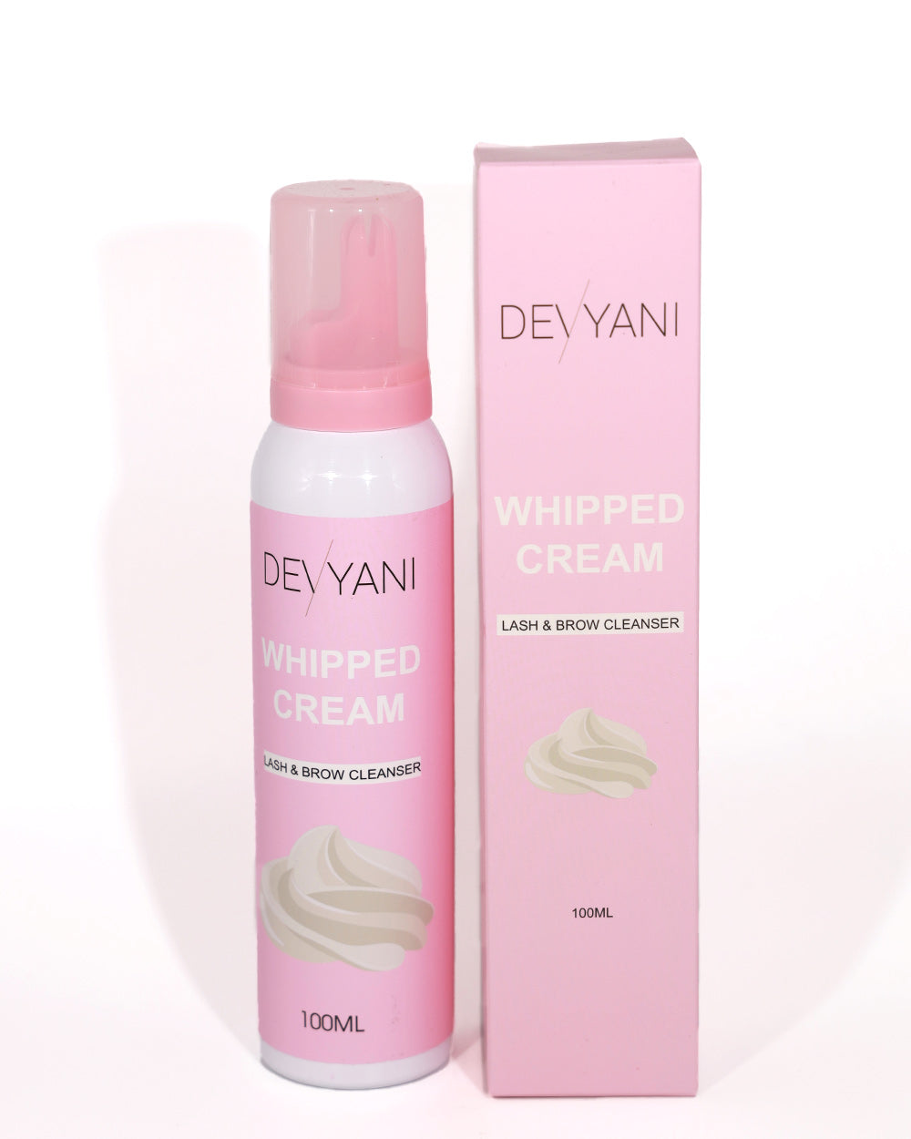 DEVYANI Whipped Cream Lash & Brow Cleanser with packaging on a white background